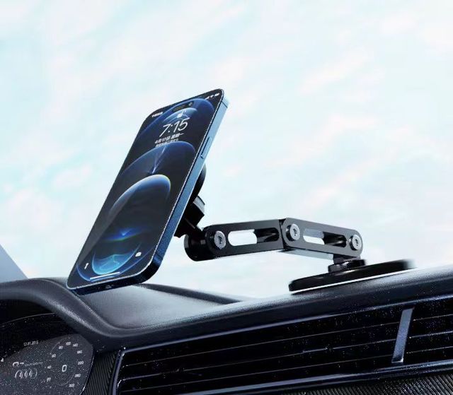 Aluminum Mobile Phone Car Bracket Mount Magsafe Magnetic Cell Phone Holder Center Console Adapter 360 Degree Rotation Dashboard