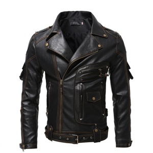 Veste de moto en cuir PU vintage pour homme, personnalisée en usine, de haute qualité, avec plusieurs fermetures éclair et coupe-vent - Product Image 3