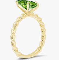 Marquise Cut Solitaire corde torsadé nœud véritable naturel vif vert péridot anneau idéal solide 14k or jaune pour les femmes