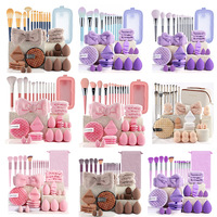 Kit de maquillage complet en gros, 34 pièces, ensemble de pinceaux de maquillage professionnels, manche en bois, outil de beauté avec sac cosmétique, logo personnalisé OEM