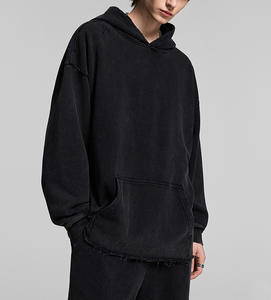 <span class=keywords><strong>Felpa</strong></span> con Cappuccio in Cotone French Terry Lavaggio Acido Personalizzabile con Logo Vintage Pesante con Bordi Sfrangiati - Product Image 3