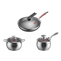 Ensemble de 3 ustensiles de cuisine en acier inoxydable 304 écologiques avec couvercle en verre pour cuisinières à gaz et à induction