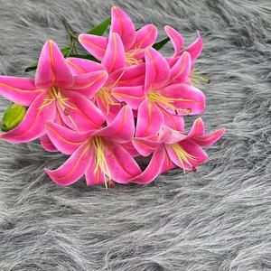 9 teste 3 gemme Real Touch tigre giglio decorativo Bouquet di fiori artificiali per la sistemazione di nozze casa altra decorazione - Product Image 4