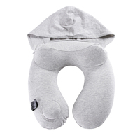 Usine OEM Oreiller de voyage à capuche portable de haute qualité Oreiller de cou gonflable en forme de U Remplissage d'air doux en polyester durable
