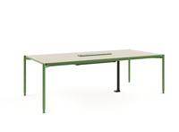 Table de conférence rectangulaire moderne en MFC avec prises électriques intégrées, structure métallique, pour bureau professionnel et salle de réunion, garantie 3 ans