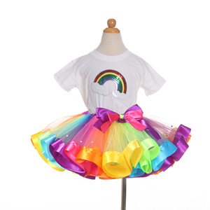 Falda Tutú de Tul en Capas <span class=keywords><strong>con</strong></span> Camiseta de Pastel para Niña, Disfraz de Arcoíris - Product Image 6