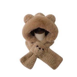 Cute Bear Ear Hat And Scarf Set Women Winter Plush Thickened Warm Neck Protector Foldable 56-58cm Solid Color Plain Style - Product Image 5