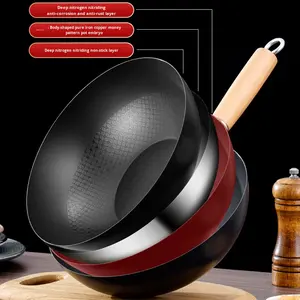 HENGCW Poêle antiadhésive en nitrure de fer non revêtue, forgée <span class=keywords><strong>à</strong></span> la main, <span class=keywords><strong>à</strong></span> fond unique, pour friture profonde, wok traditionnel, poêle <span class=keywords><strong>à</strong></span> sauté - Product Image 4