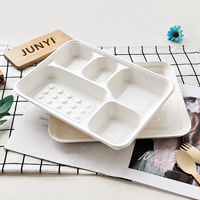 Barquette repas biodégradable en bagasse de canne à sucre à 5 compartiments avec couvercle, compostable, jetable, capacité 36 oz, pour pique-nique moderne