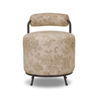 Tabouret d'appoint avec dossier rembourré, tabouret de coiffeuse, structure en bronze, revêtement damassé, pieds évasés, matériaux mixtes, décoration intérieure