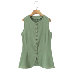 SHENZHU 2026 Completo Donna Stile Europeo e Americano, Nuovo <span class=keywords><strong>Set</strong></span> Retrò da Ufficio Verde con Gilet Senza Maniche e Pantaloni a Gamba Larga 25143 - Product Image 2