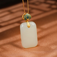 Collier porte-bonheur carré en jade Hetian naturel vert clair, pendentif Bouddha en jade pour femme en argent S925