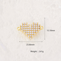 Connecteurs en laiton plaqué or 18 carats avec zircon en forme de cœur, breloques de conception variée pour la fabrication artisanale de bracelets et colliers
