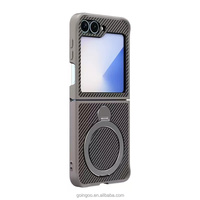 GOINGOO pour Z Flip 5 6 Étui de téléphone portable de luxe antichoc en fibre de carbone givrée avec anneau magnétique