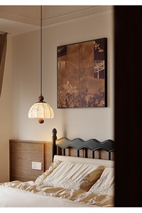 French Retro Linen Fabric Pendant <strong>Light</strong> Pleated Wabi-Sabi Dining Lamp Nordic Warm Ambient Hanging <strong>Light</strong> for Cafe Bedside - Product Image 4