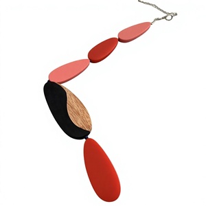Unique Resin Beaded <b>Necklace</b> In Red Black And Wood Tones Trendy Design <b>Statement</b> Jewelry For Unisex Fashion Wear for Woman - Product Image 4