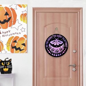 Décoration murale gothique amusante en bois pour Halloween : Caldeirons de sorcière, lune et étoiles violettes, idéale pour les fêtes d'Halloween - Product Image 2