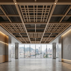 Panel de Rejilla para Techo con Acabado de Madera, Inserto Decorativo para Techo Suspendido, para Oficinas, Hoteles y Vestíbulos - Product Image 1