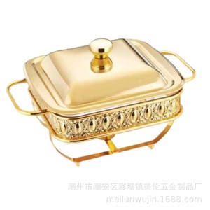 Stainless Steel Hot Pot Stove Gold Plated Heat Resistant Glass <b>Buffet</b> <b>Warmer</b> Circular Design For Restaurant Use - Product Image 5