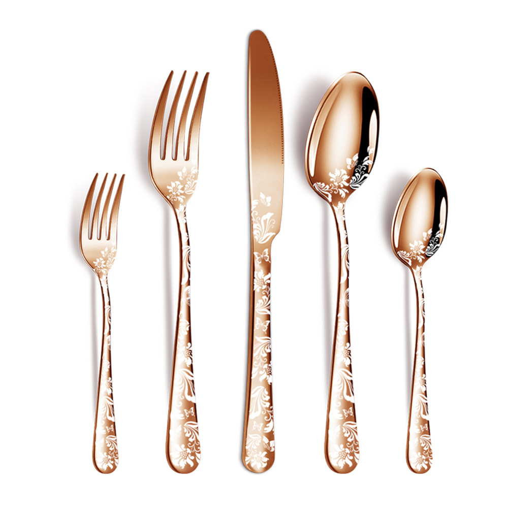 Patterned Rose Gold 5-Piece Cutlery Set