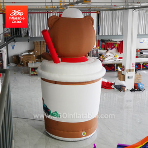 Inflatables gonfiabili pubblicitari su misura di 360 gradi 20ft grande giallo caffè-orso mascotte animale cartone animato per esposizione di auto in bottiglia - Product Image 5