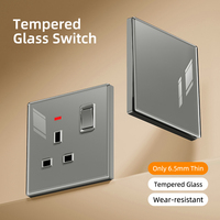 KESHIQI 86/146MM Prise murale industrielle en verre trempé gris 2 prises universelles UK avec ports USB Prises électriques