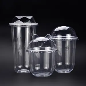 360ml 500ml 700ml Clear Cold Beverage PET Plastic Coffee Cup Custom Logo Disposable Plastic Bubble Tea Cups With Lid