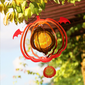 12 Inch Pink Metal Wind Spinner Colorful Pumpkin 3D Design for Yard and Garden Hanging Wind Spinner - Product Image 4