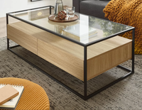 Table basse en verre style nordique, meuble personnalisé de haute qualité, avec rangement en bois, pour salon