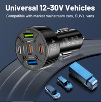 Chargeur de voiture super rapide 65W, 2 ports USB-C PD/QC, 3 ports USB, protection OTP/OVP, sortie 5V/2.4A, rotation à 360°, charge multi-appareils, ordinateur portable
