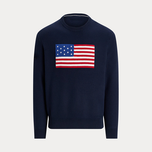 Suéter Jacquard Estilo Preppy Vintage con Diseño de la Bandera de Estados Unidos, para Hombre, Tejido Grueso 7GG, Jersey Retro con Estampado Animal, 100% Algodón, Invierno - Product Image 1