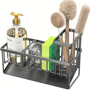 Bathroom <b>Kitchen</b> Accessories Storage Makeup Sink Caddy Soap Dispenser <b>Sponge</b> Caddy <b>Holder</b> Organizer With Removable Drain Tray - Product Image 2
