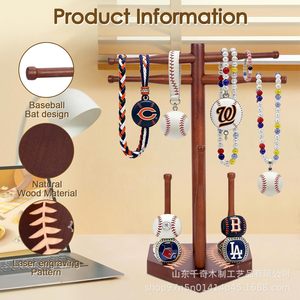 Wooden Baseball <b>Necklace</b> Rack <b>Ring</b> Display Stand 3 Tier Desktop Jewelry Organizer Baseball Theme Storage Holder - Product Image 2