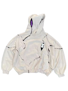 Hoodie déstructuré à panneaux, couleur crème, épais, style streetwear, pull-over, vente en gros, pour homme, avant-gardiste, avec bords bruts et effet usé, en molleton - Product Image 1