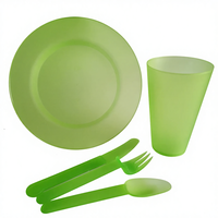 Assiette jetable écologique en plastique pour la maison et les restaurants, avec fourchettes, couteaux, cuillères et gobelets
