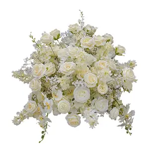 5M 길이 수국 웨딩 아치와 인공 흰색 장미 결혼식을위한 꽃 금속 아치 장식