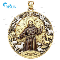 Collier pendentif médaillon religieux catholique Saint patron des animaux François d'Assise, médaille personnalisée Saint François d'Assise