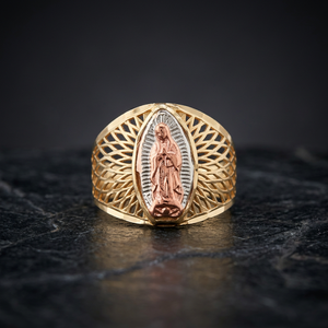 Bague de mode en laiton plaqué trois tons, Vierge Marie de Guadalupe mythologique, polie miroir, pour femmes et enfants - Product Image 3