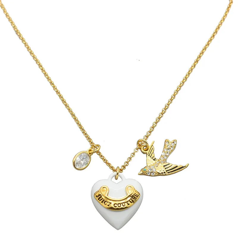 All-match white heart-shaped swallow bird round crystal zircon multi-pendant long necklace sweater chain women's jewelry