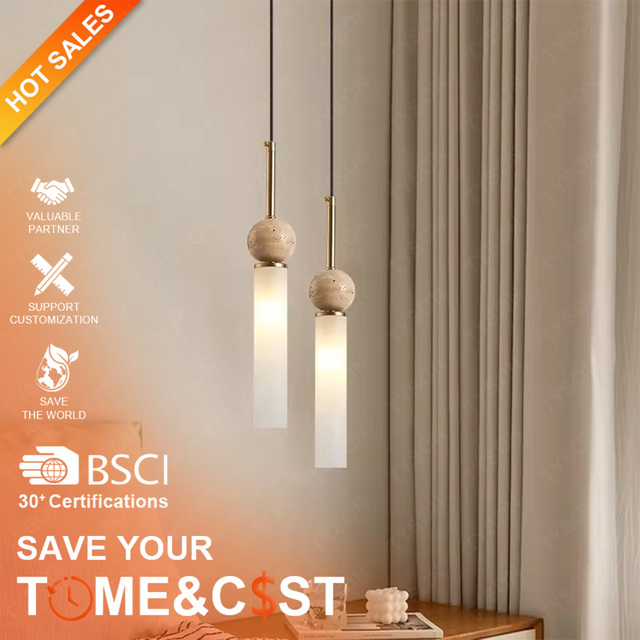 TYSON LED Small Alabaster Pendant Light Modern Copper Hanging Lamp Minimalist Marble Luxury 1 Piece Nordic Lights
