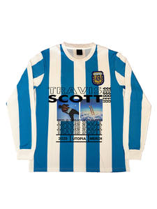 Jersey Travis Vibe Eksklusif Blokecore Hip Hop RAP Football Retro Lengan Panjang Mesh Bergaris Kerah Bulat - Product Image 5