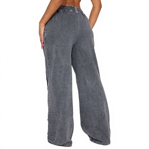 Pantalon large pour homme, taille élastique, coton, décontracté, gris, cordon de serrage, délavé, pantalon d'été - Product Image 3