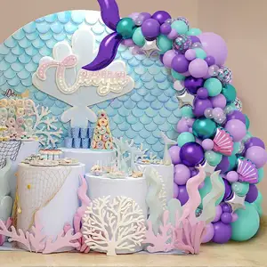 Venta al por mayor sirena confeti globo púrpura tema globos arco conjunto