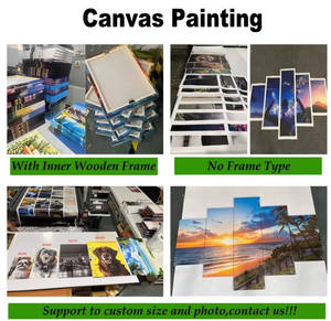 Impression sur toile sans cadre Lotus, Peinture abstraite moderne de coucher de soleil, Décoration murale pour salon, Bleu jaune vibrant, Cadeau <span class=keywords><strong>zen</strong></span> pour la maison - Product Image 4