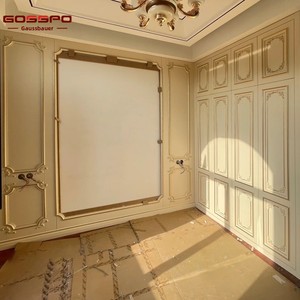 foshan French Vintage Carved Solid Wood Gold-<strong>painted</strong> Bedroom Wall <strong>Panel</strong> with Solid Color Background Customization - Product Image 2