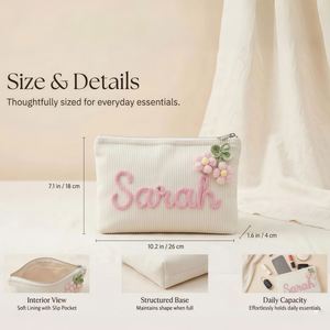 Bolsa de Maquillaje Personalizada para Mujer, Bolsa de Cosméticos Tejida a Medida con Nombre, Bolsa de Aseo de Viaje, Regalo Elegante para Mamá, Esposa, Ella - Product Image 3