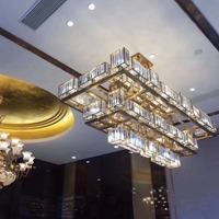 Lustre rectangulaire moderne pour salon, décoration de la maison, lustre suspendu en cristal K9 doré, luminaire suspendu à LED