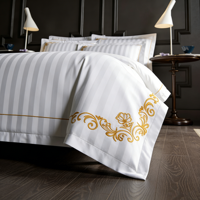 Parure de lit d'hôtel en satin rayé 100 % coton 300 fils de haute qualité – Tailles King/Queen/Twin – Housse de lit 3 cm – Ensemble de draps d'hôtel