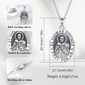 Merryshine S925 plata esterlina amuleto cristiano hombre colgante Vintage Saint ST Thomas Aquinas Collar para hombres - Product Image 5