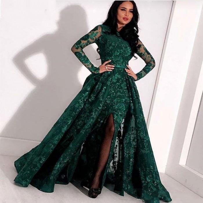 Shop Our Hunter Green Mermaid Prom Dresses with Overskirt